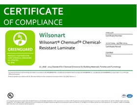 Wilsonart Chemsurf Greenguard Gold certificate