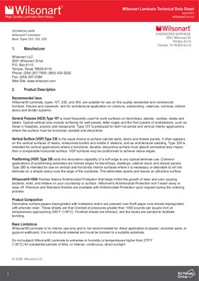Wilsonart Technical Data Sheet