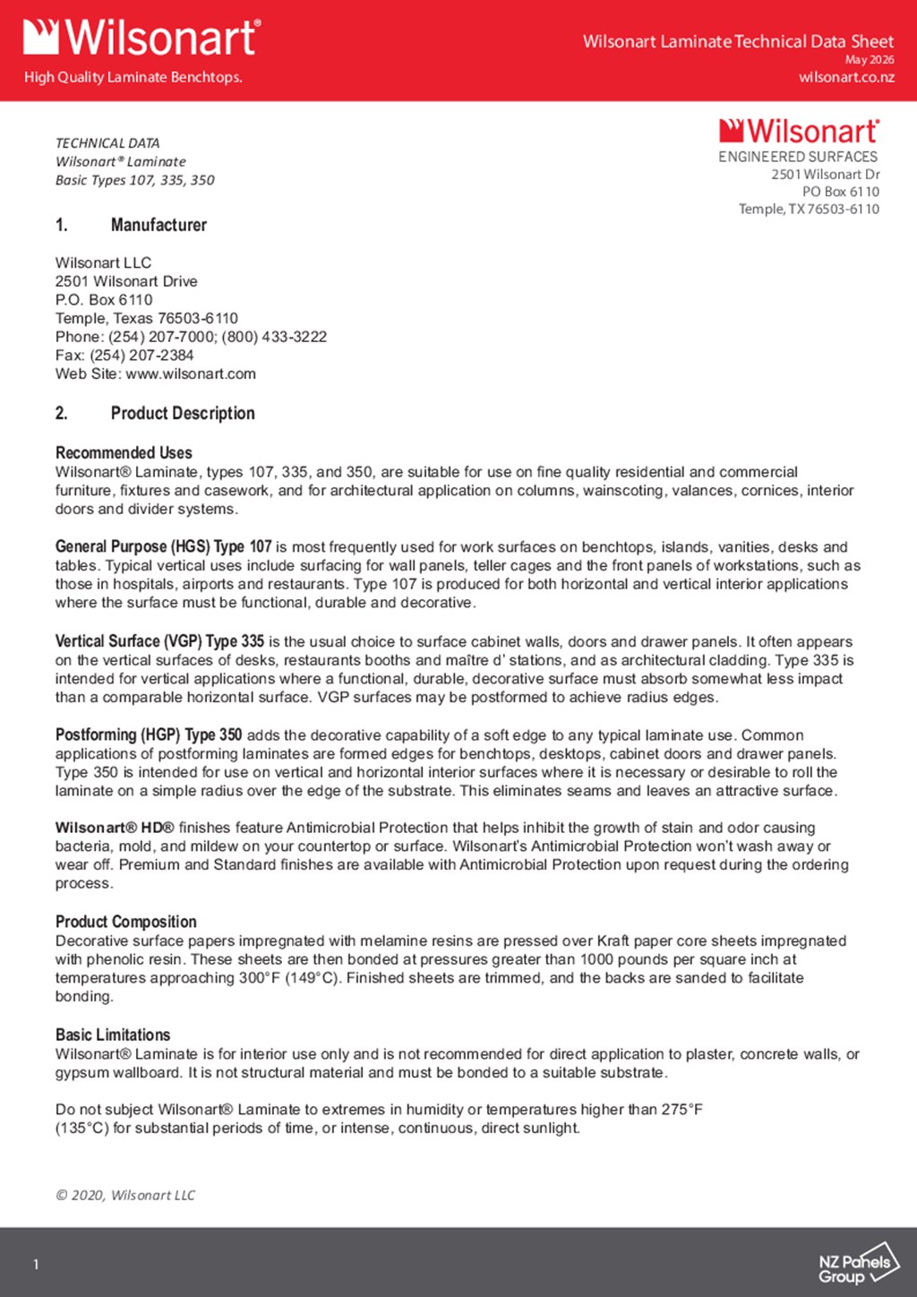 Wilsonart Technical Data Sheet